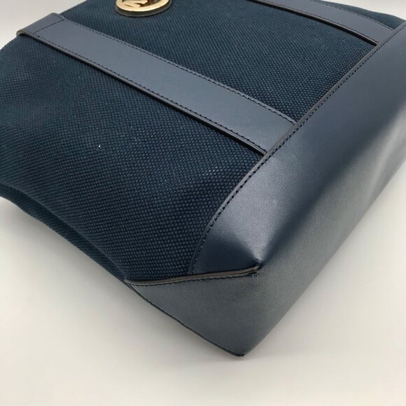 Michael Kors Navy Fulton Textured Canvas and Leather Trim Medium Tote - Picture 9 of 11